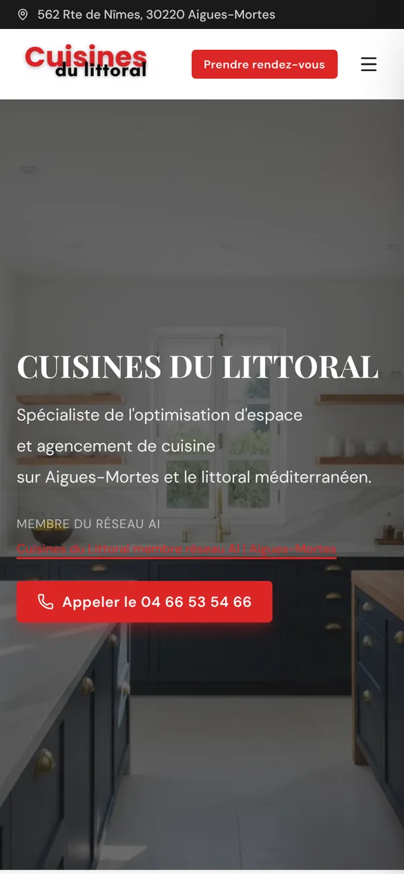 The Cuisines du Littoral website on a phone