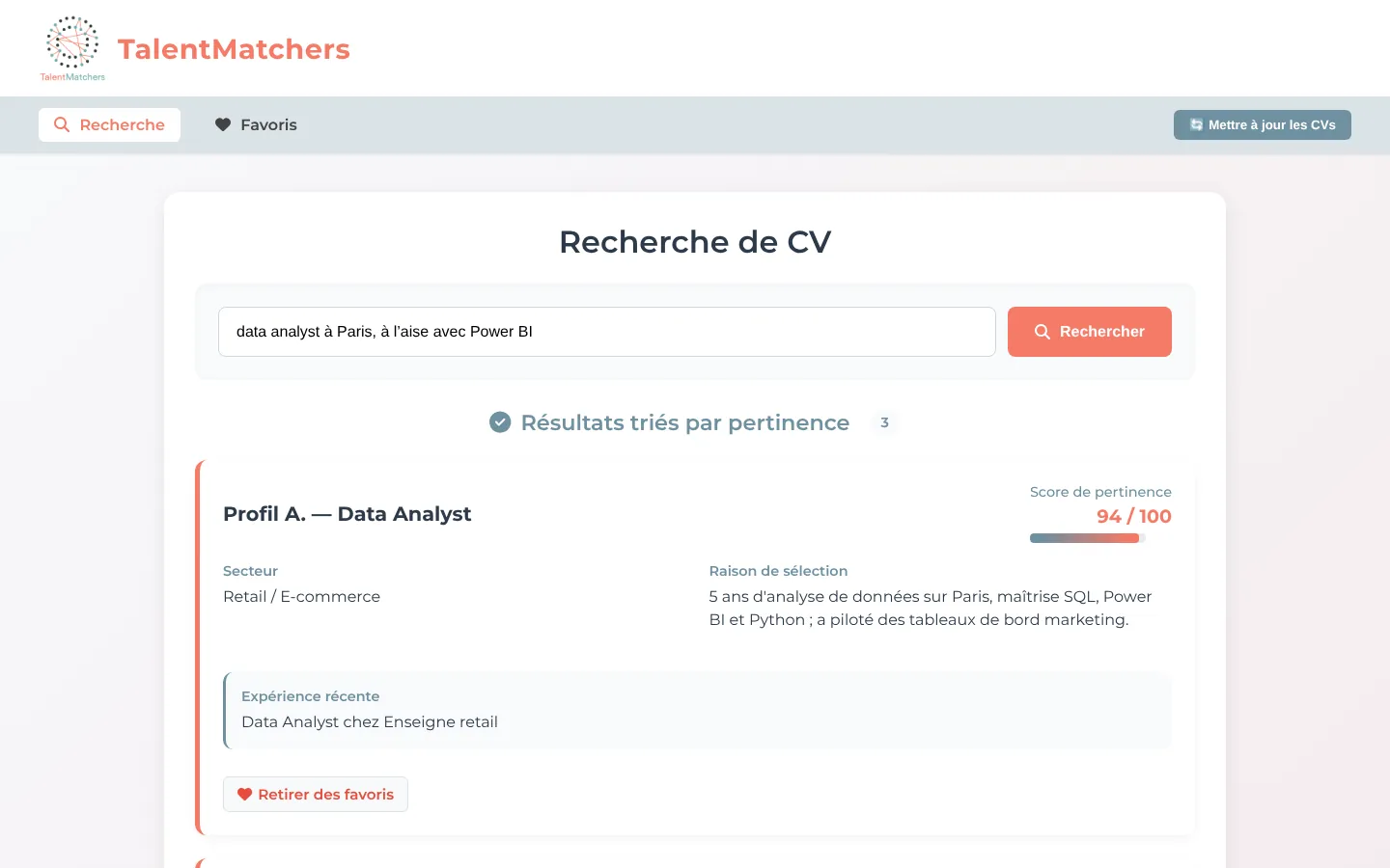Aperçu du site TalentMatchers, réalisé par MLJ Digital